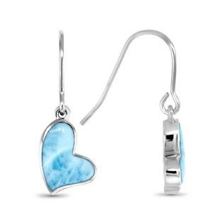 Larimar Sterling Silver Heart Shaped Earrings NWOT